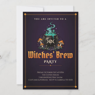 Witches Brew Cauldron Halloween Party Invitation