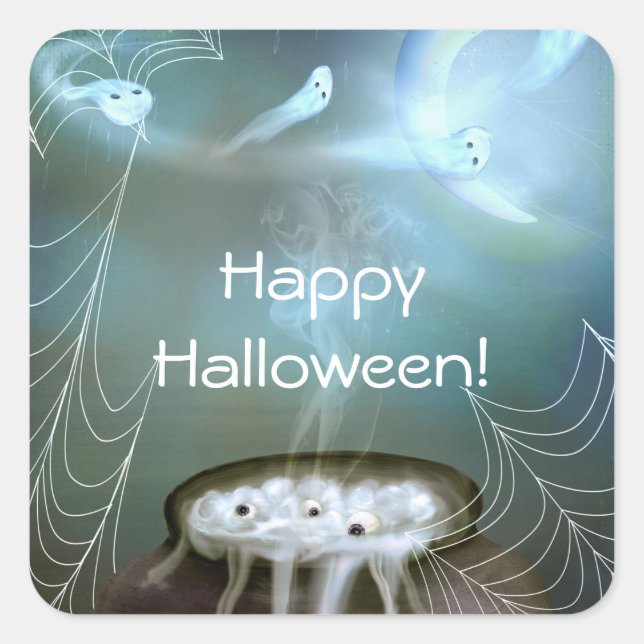 Witches Brew Ghostly Halloween Party Favour Square Sticker (Front)