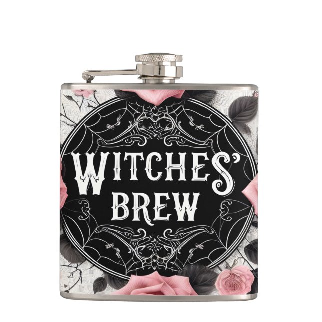 Witches’ Brew Gothic Floral Design Hip Flask (Front)