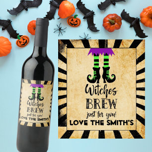 witches brew halloween wine bottle label