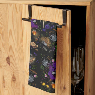 Witches Brew Tea and Cottagecore Pattern  Kitchen Towel