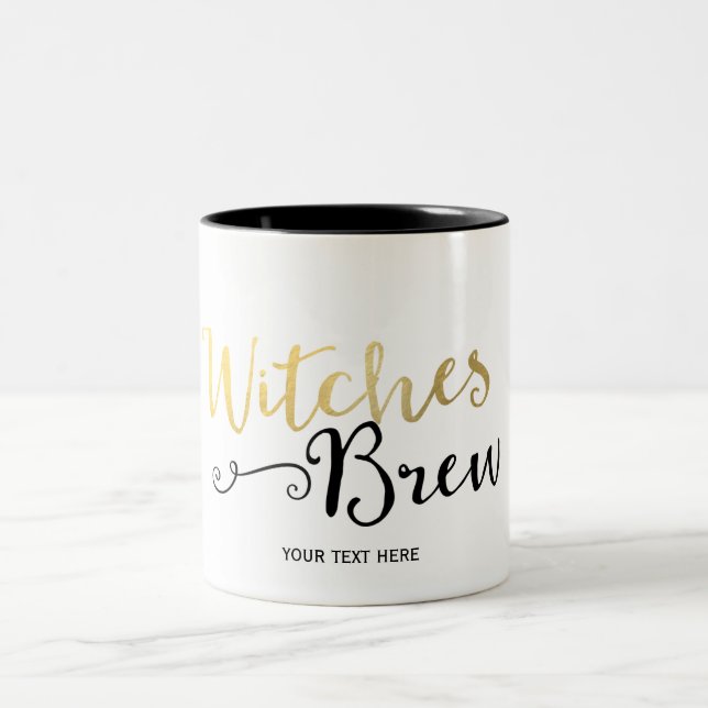 WITCHES BREW Typography Halloween Festive Two-Tone Coffee Mug (Center)