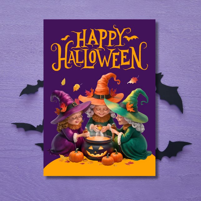 Witches Brewing A Potion Happy Halloween Holiday Card (Creator Uploaded)