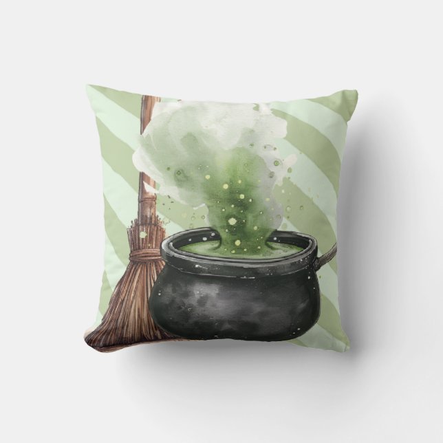 Witches broom and cauldron throw pillow (Front)