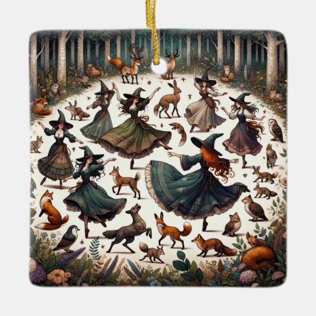 Witches Dans: Enchanted Forest Gathering Ceramic Ornament (Front)