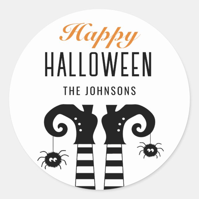 Witches Feet Happy Halloween  Classic Round Sticker (Front)