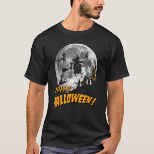 Witches Flying Across A Full Moon Happy Halloween T-Shirt