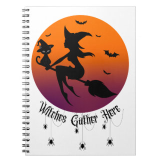 Witches Gather Here Spiders Halloween Sunset Notebook