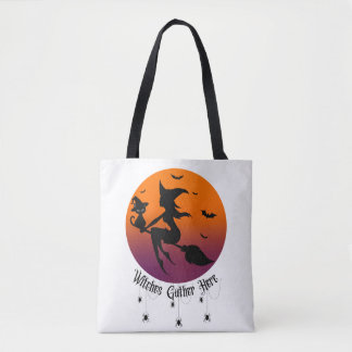 Witches Gather Here Spiders Halloween Sunset Tote Bag