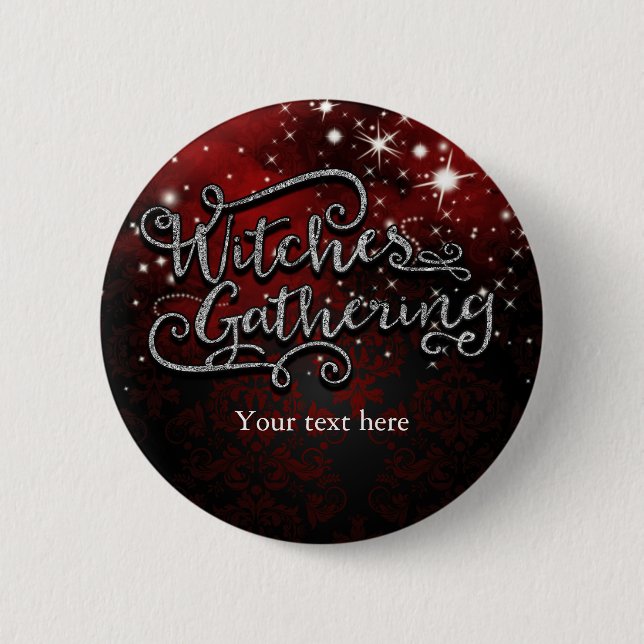 Witches Gathering Red & Black Damask Halloween 2 Inch Round Button (Front)