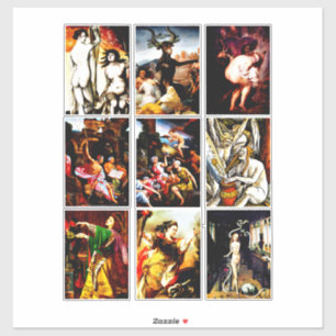 Witches hags antique paintings art collage sheet