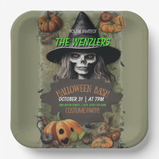 Witches Halloween Bash Costume Party  Paper Plate