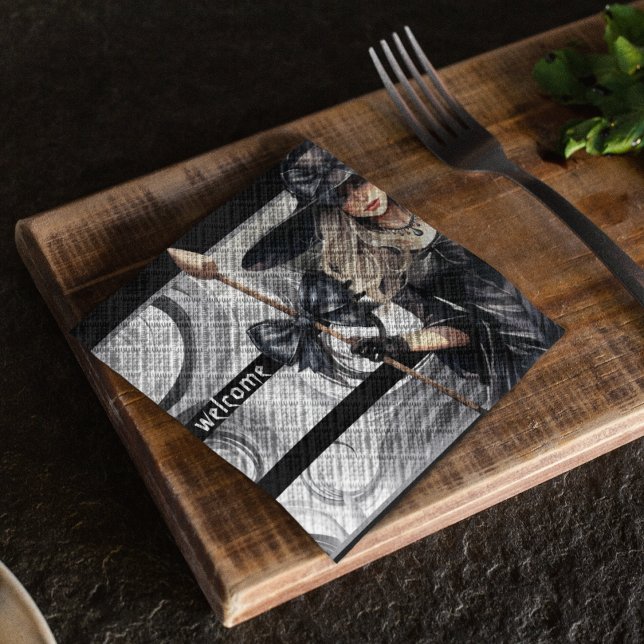 Witches Halloween Party with Swirled Background Napkin (Witches Halloween costume party customizable party napkins for spooky season, )