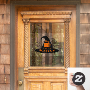 Witches Hat Say Boo and Scary On Halloween  Window Cling