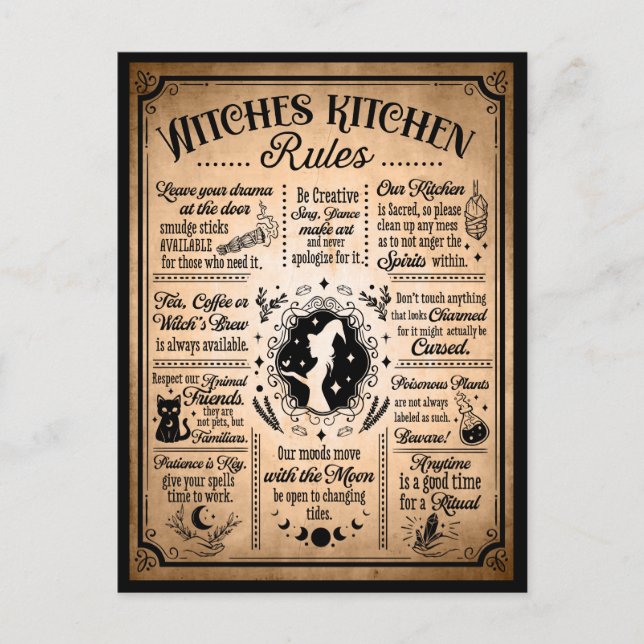 Witches Kitchen Rules Vintage Halloween Postcard (Front)