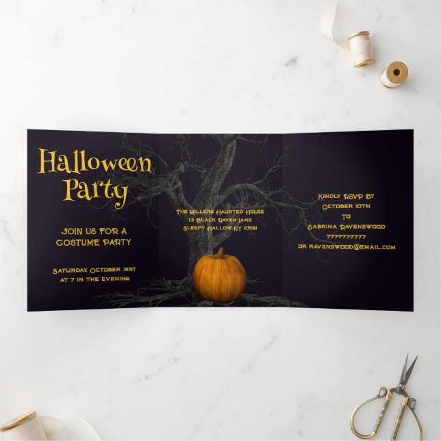 Witches Night Halloween Party Tri-Fold Invitation (Inside)