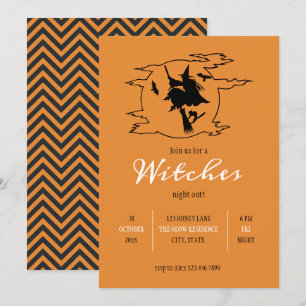 Witches Night Out Flying Witch Halloween Invitation