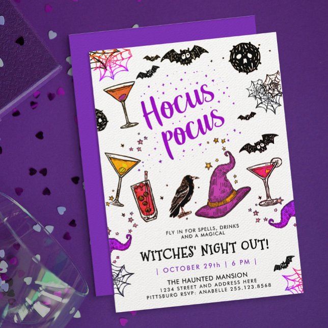 Witches Night Out Fun Colourful Cocktail Scribble Invitation (Creator Uploaded)