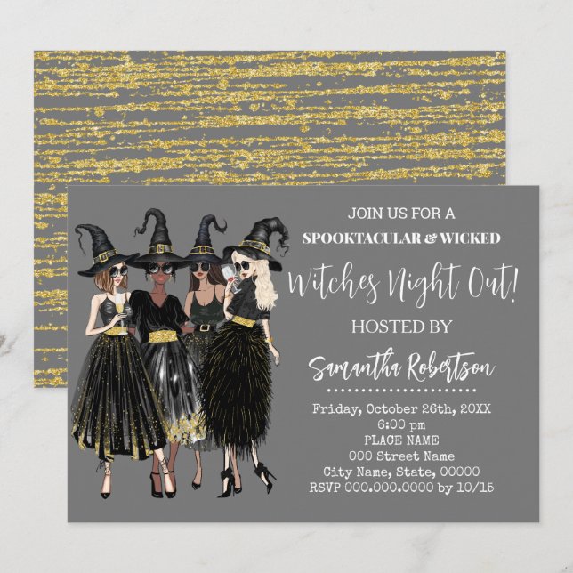 Witches Night Out Halloween Adults Party Invitation (Front/Back)