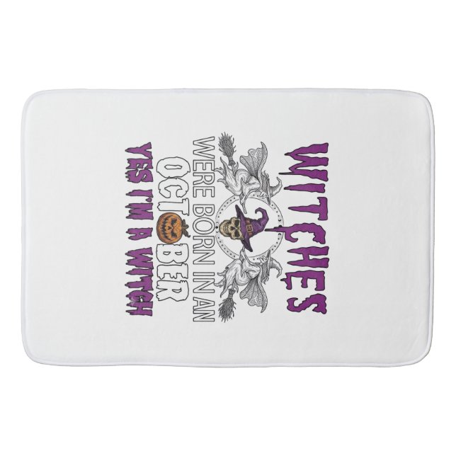 Witches October Halloween Skull Witch Hat Pumpkin_ Bath Mat (Front)