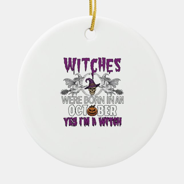 Witches October Halloween Skull Witch Hat Pumpkin_ Ceramic Ornament (Front)