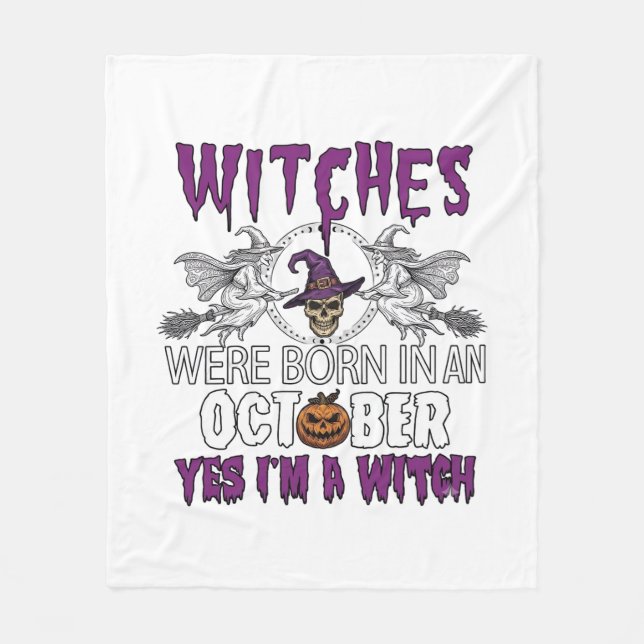 Witches October Halloween Skull Witch Hat Pumpkin_ Fleece Blanket (Front)