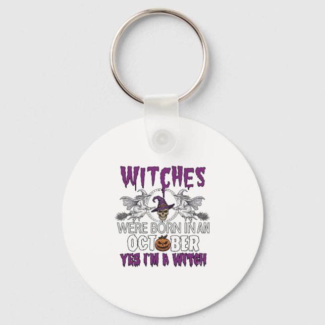 Witches October Halloween Skull Witch Hat Pumpkin_ Keychain (Front)