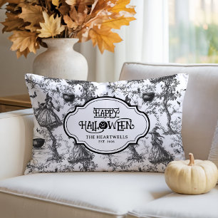 Witches Pattern Black White Toile Name Year Lumbar Pillow