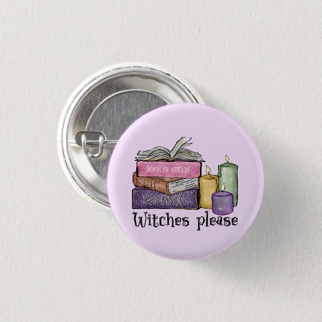 Witches Please – Stack of Witchy Books 1 Inch Round Button (Front & Back)