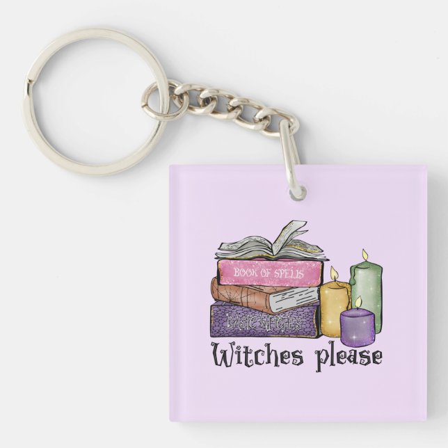 Witches Please – Stack of Witchy Books Keychain (Front)