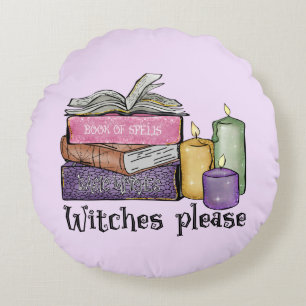 Witches Please – Stack of Witchy Books Round Pillow
