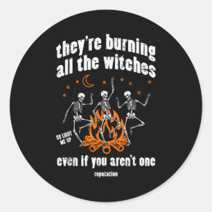 Witches Skeletons Dancing Funny Halloween Costume  Classic Round Sticker