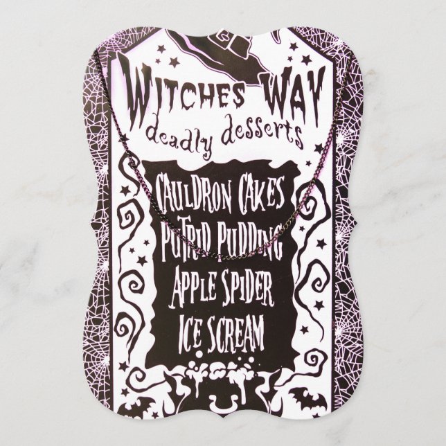 Witches Way Deadly Desserts Menu Ornament Card (Front)