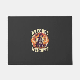 Witches Welcome Halloween Skeleton Witch Broom Bat Doormat