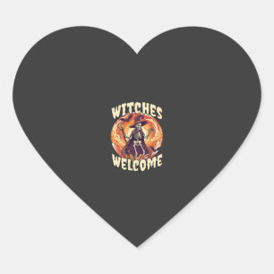 Witches Welcome Halloween Skeleton Witch Broom Bat Heart Sticker