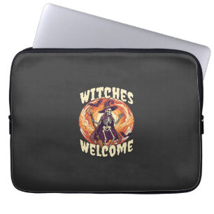 Witches Welcome Halloween Skeleton Witch Broom Bat Laptop Sleeve