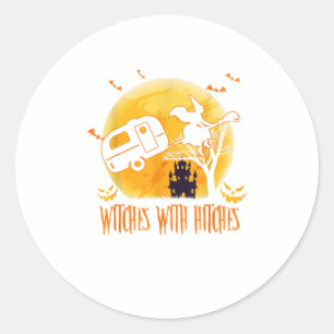 Witches with Hitches Funny Halloween Camping Classic Round Sticker