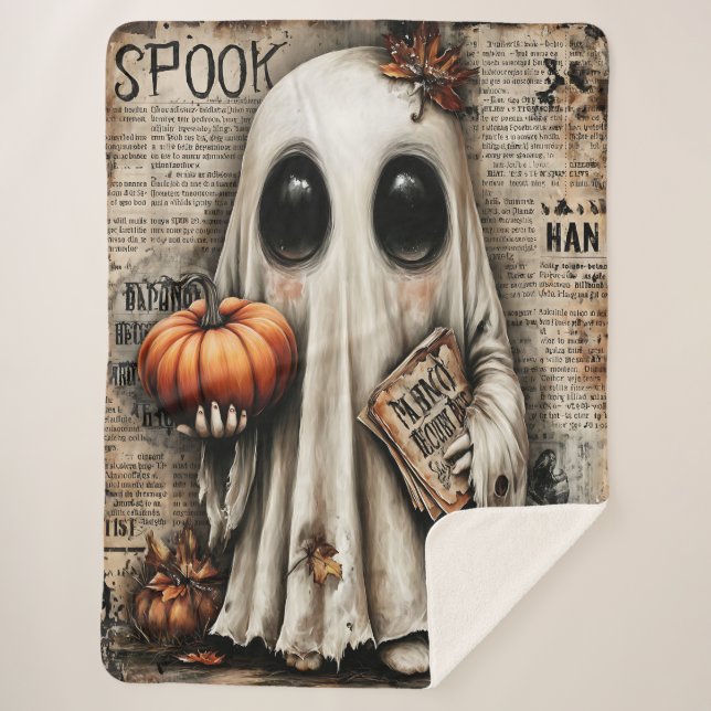 Witchful Thinking – A Boo with a Book Sherpa Blanket (Front)
