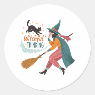 Witchful Thinking Cute Halloween Sticker for Party