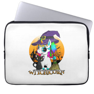 Witchicorn Unicorn Witch Halloween Black Cat Orang Laptop Sleeve