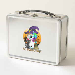 Witchicorn Unicorn Witch Halloween Black Cat Orang Metal Lunch Box
