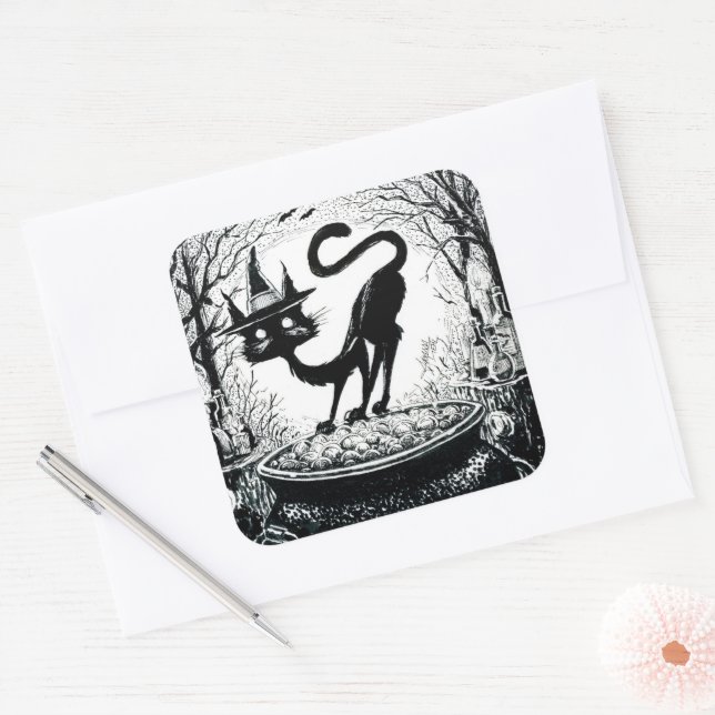 Witching Cat Square Sticker (Envelope)