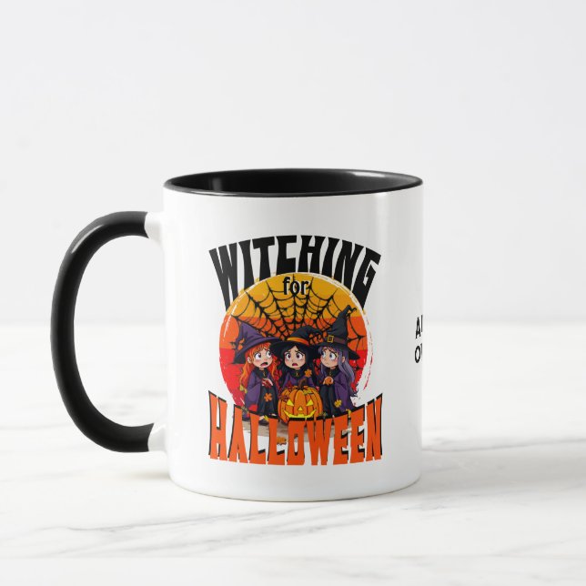 Witching for Halloween, Funny Witches Orange Mug (Left)