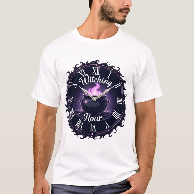 Witching Hour, Enchanted Clock Design T-Shirt (Front)