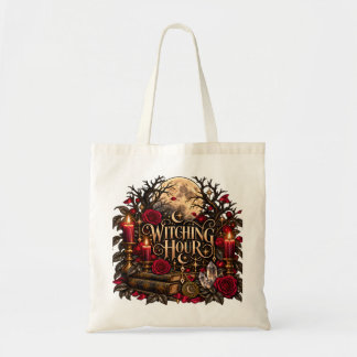 Witching Hour Gothic Moon Roses Halloween Tote Bag