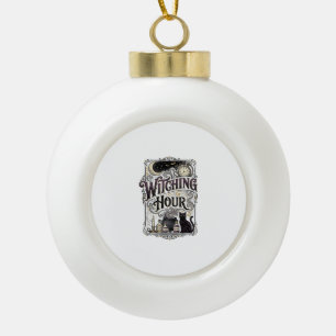 Witching Hour Vintage Engraving Witchy Design_1 Ceramic Ball Christmas Ornament