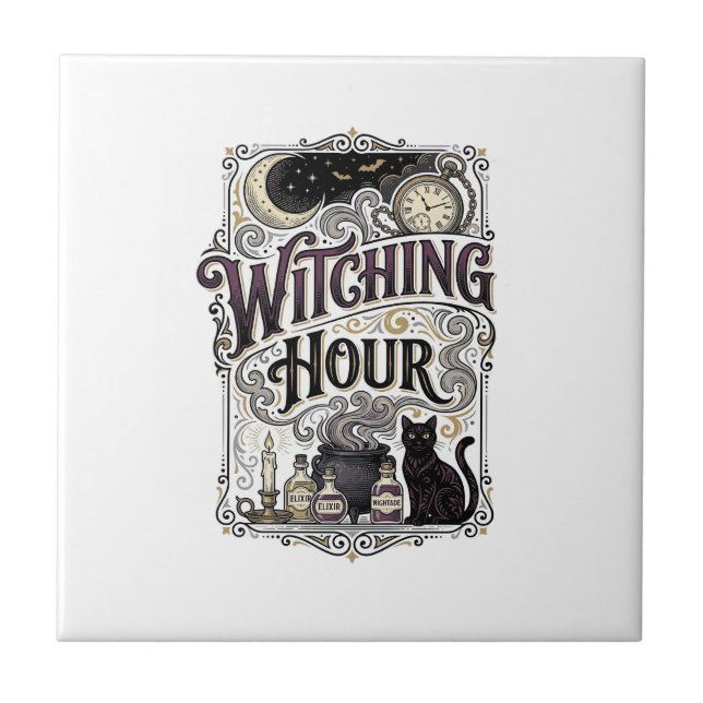Witching Hour Vintage Engraving Witchy Design_1 Tile (Front)