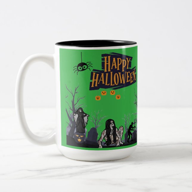 Witching Hour Whispers kelly green Two-Tone Coffee Mug (Left)