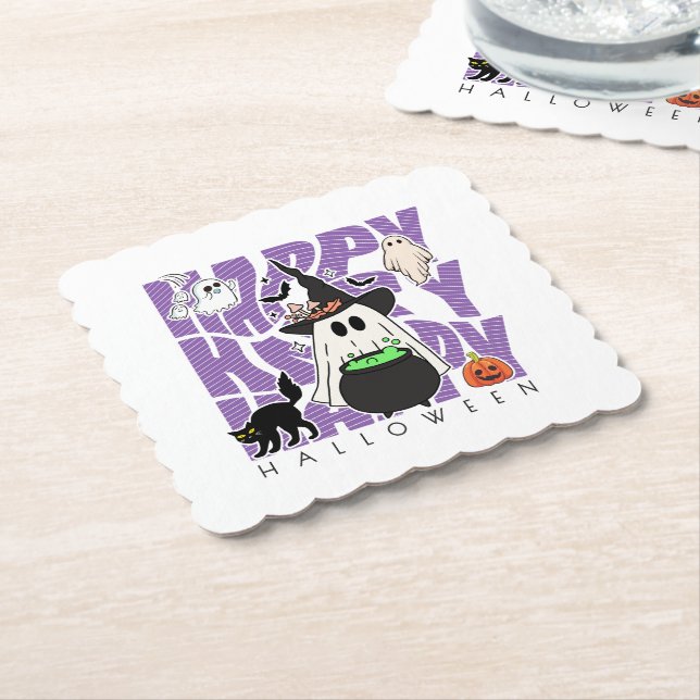 Witching Up Fun | Happy Halloween Magic & Mischief Paper Coaster (Angled)