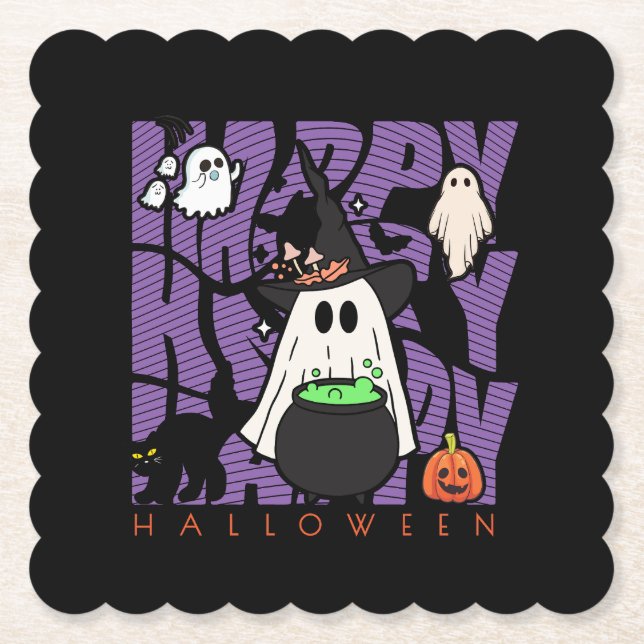 Witching Up Fun | Happy Halloween Magic & Mischief Paper Coaster (Front)